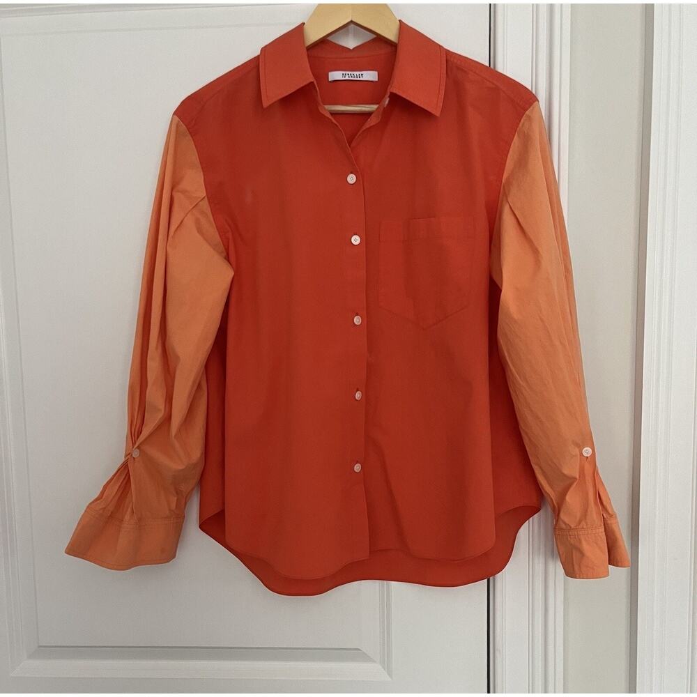 DEREK LAM 10 CROSBY Wesley two-tone cotton-poplin shirt Sz. M orange